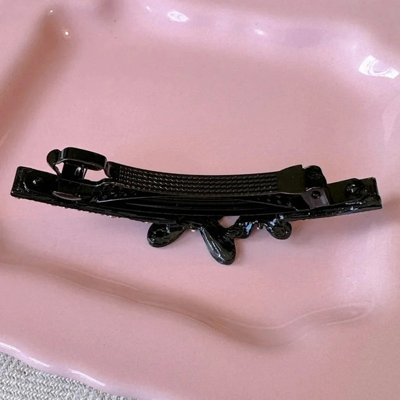 Large Butterfly Crystal & Rhinestone Barrette Set in Hematite Black Metal - Picture 3 of 5